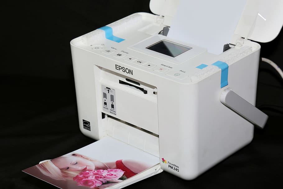 white Epson photo printer, studio, printing, indoors, healthcare and medicine