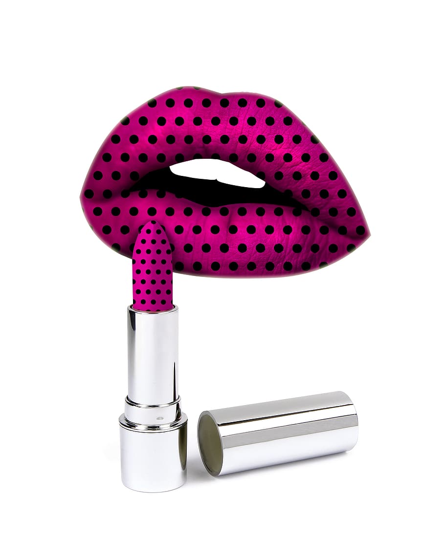 pink and black polka-dot lipstick, mouth, cosmetics, polka dots