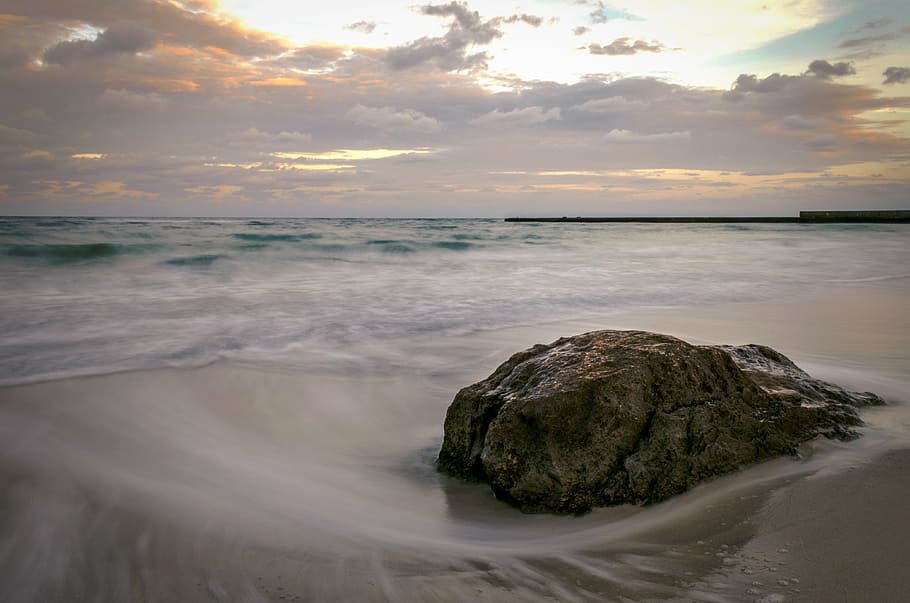 sea, stone, clouds, black sea, odessa, wave, nature, beach HD wallpaper