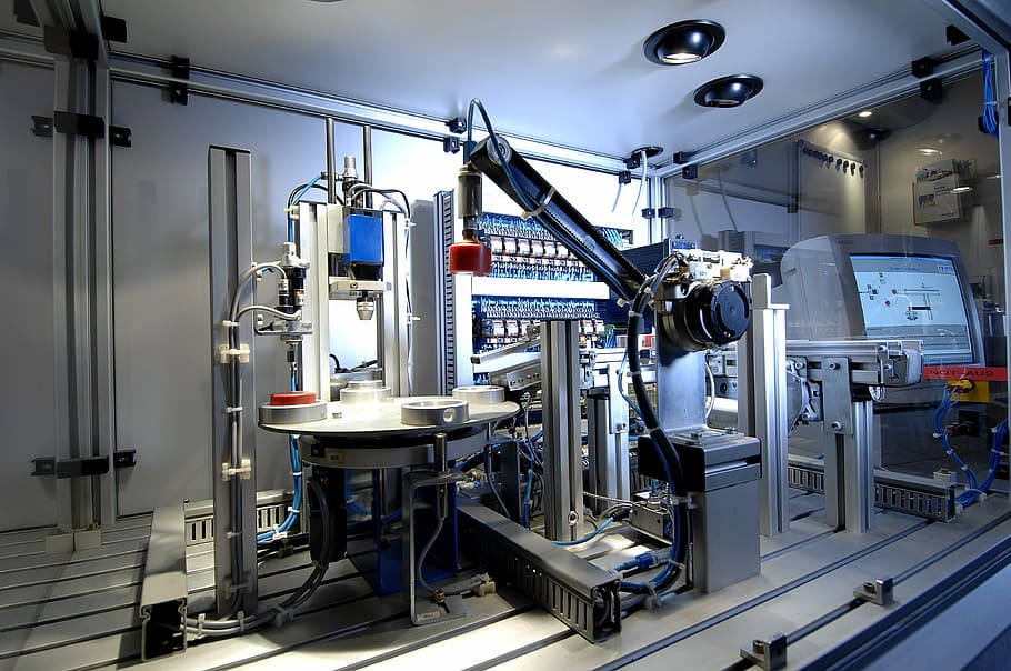 gray industrial machines, technology, industry, equipment, indoors HD wallpaper