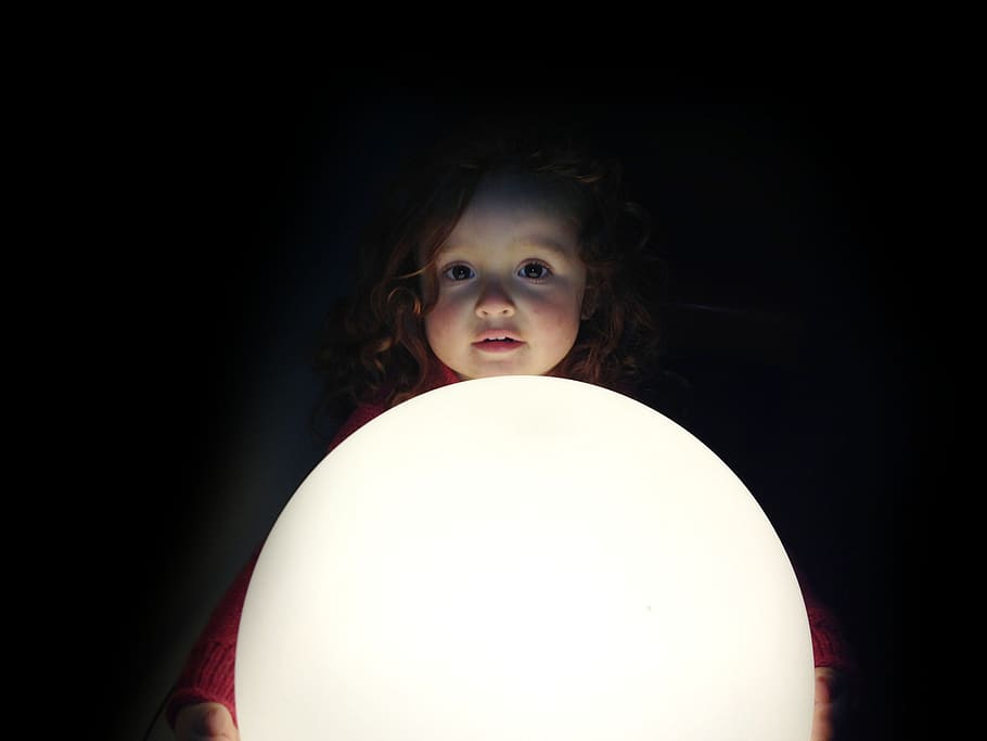 Girl, Moon, Bright, Light, Lamp, Round, darkness, black Background HD wallpaper