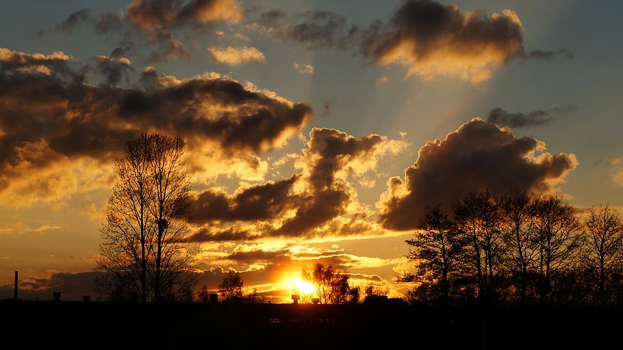 Sunset, Clouds, Backlight, sky, the backlight, orange sky, evening HD wallpaper