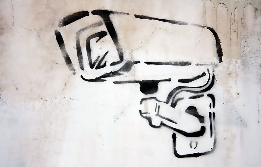 CCTV camera sketch, Graffiti, Security, surveillance, monitoring