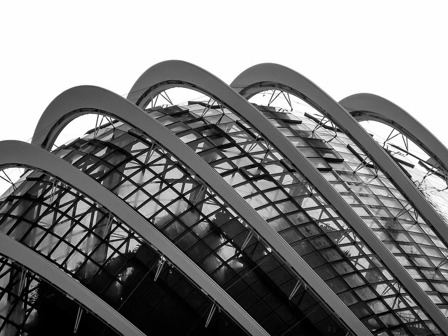 Dome, Shape, Texture, Singapore, architecture, black and white, HD wallpaper