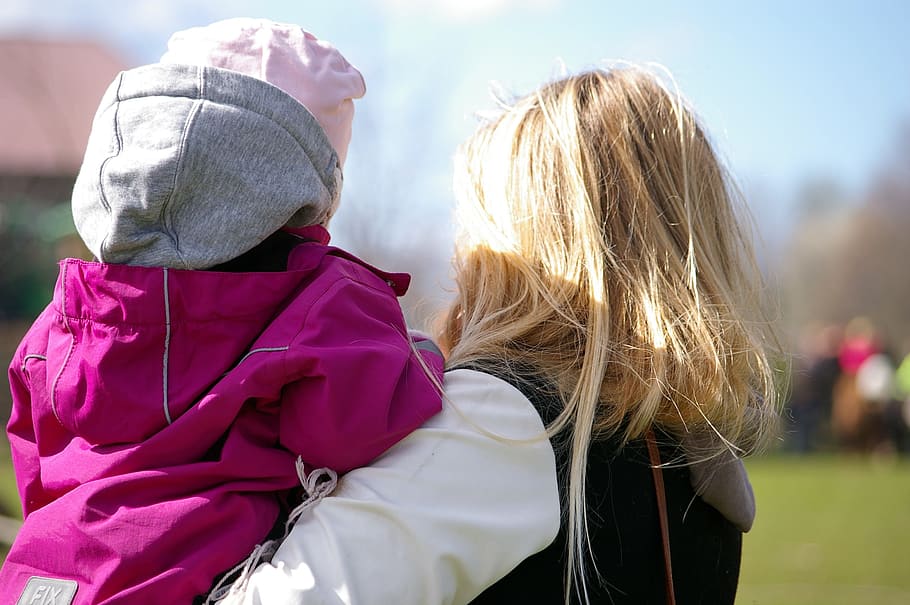 Children, Parent, Backs, Hair, mother, together, rear view HD wallpaper