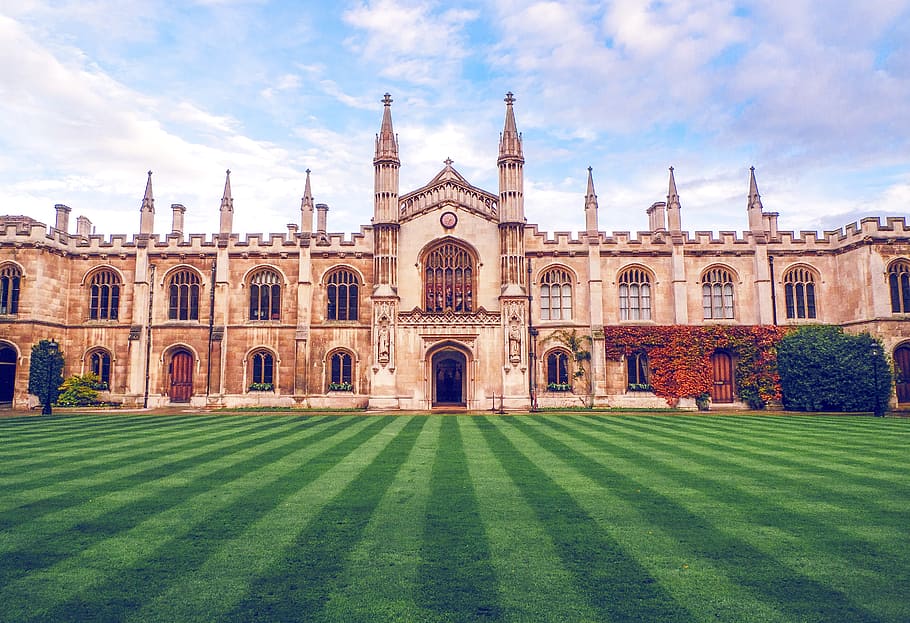 concrete building beside field, cambridge, architecture, monument HD wallpaper