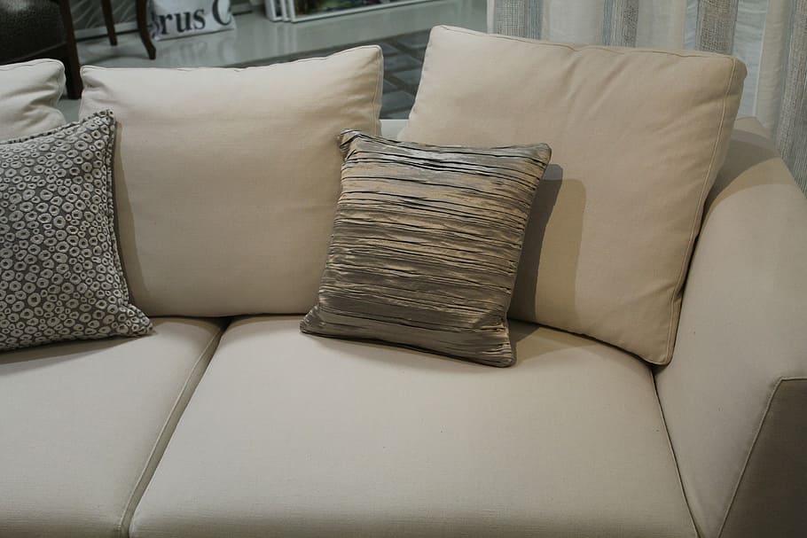 Pillows, Sofa, Fabric, Seats, Furniture, relaxation, indoors HD wallpaper