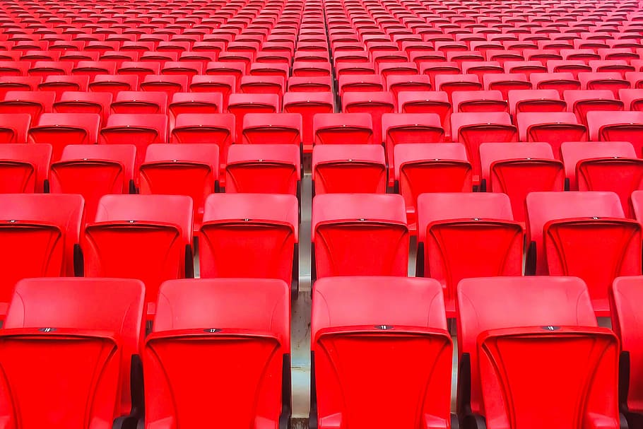 empty red plastic bleachers, theater, seat, platic, chairs, event