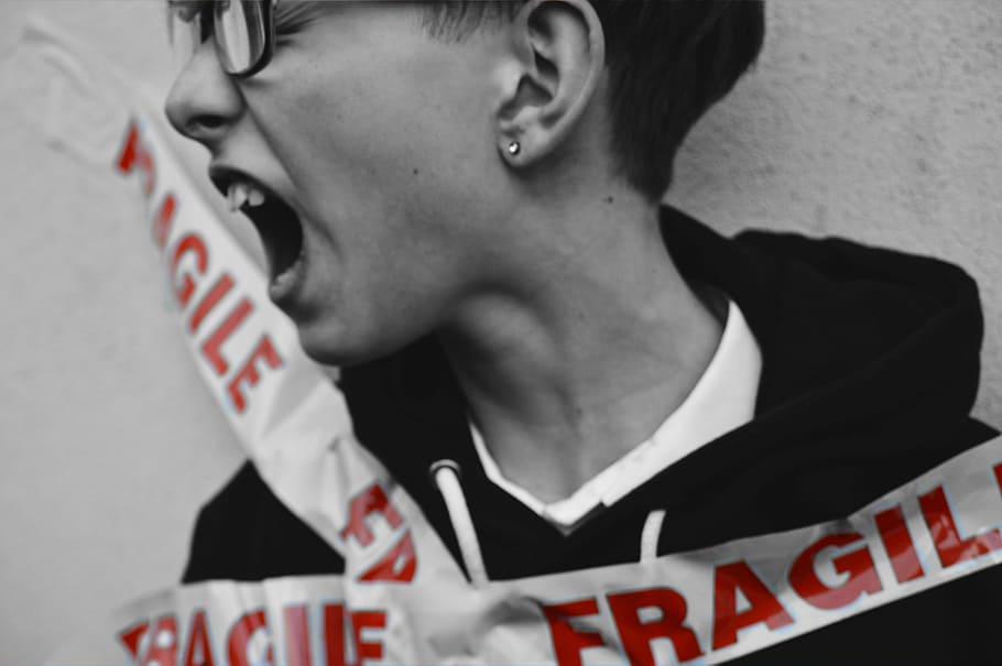 Fragile., man white black pullover hoodie, scream, boy, portrait HD wallpaper