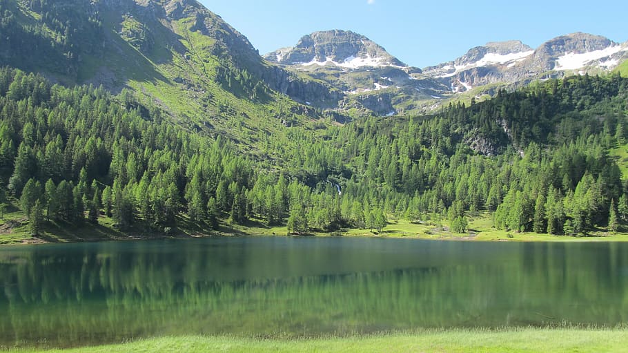 mountain, lake, water, sky, nature, scene, peaceful, summit HD wallpaper