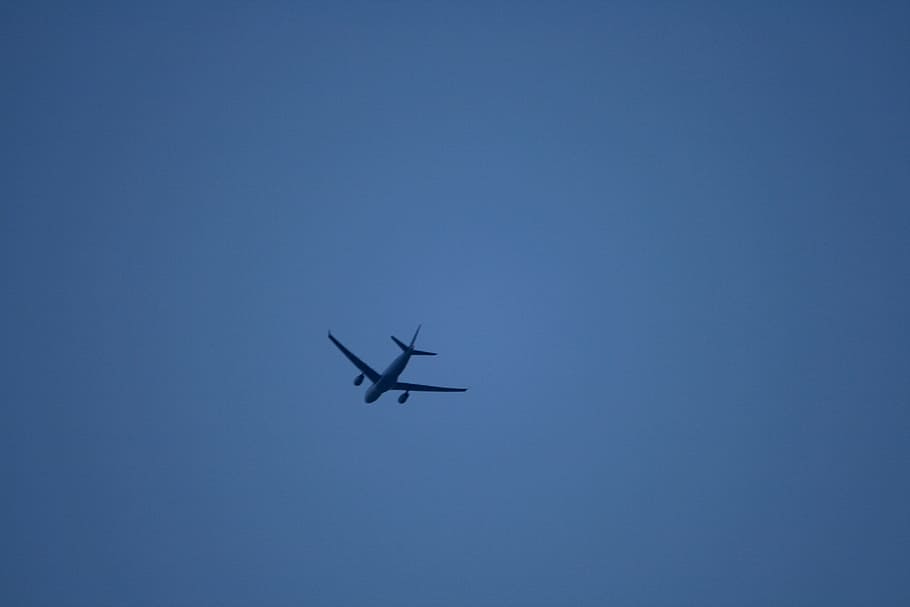 flying jet, sky, blue, travelling, passenger, air vehicle, transportation HD wallpaper