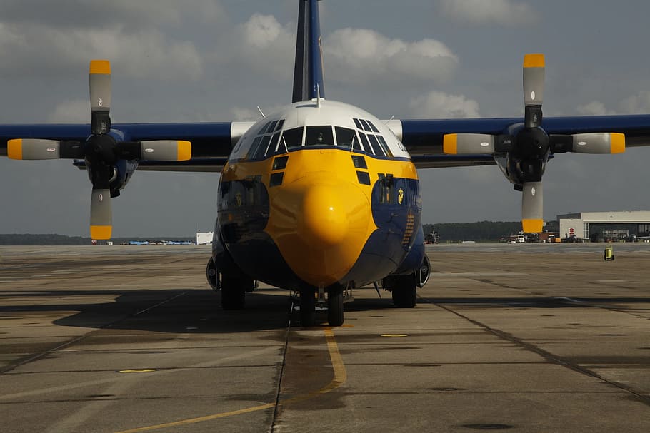 yellow and white airplane, fat albert, blue angels, navy, flight demonstration squadron, HD wallpaper
