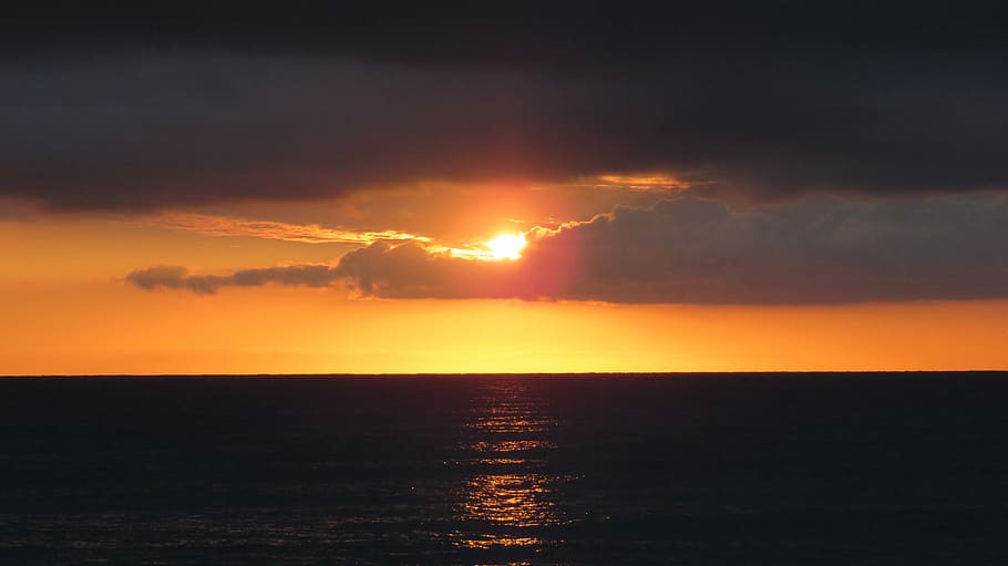 Yellow and black, body of water during sunset, cloud, ocean, sea HD wallpaper