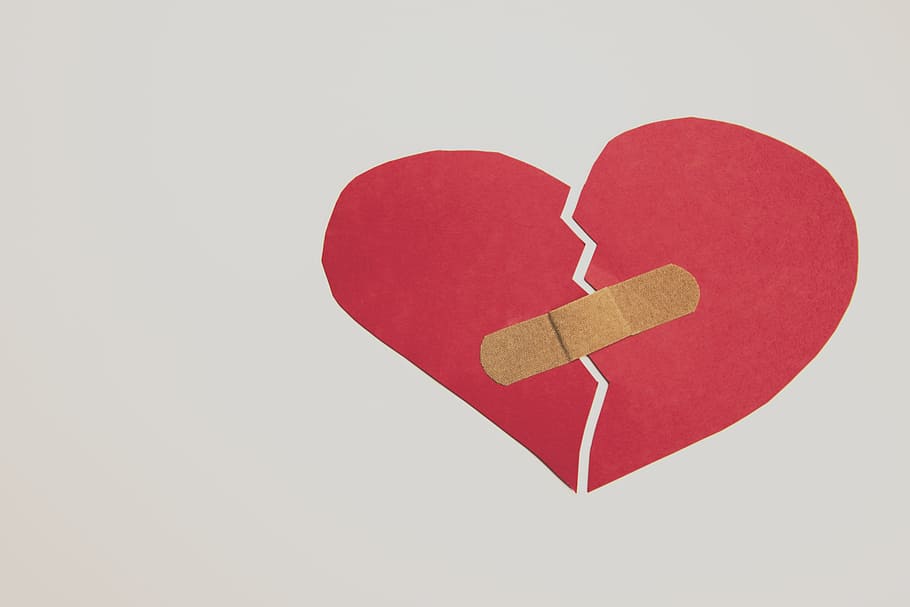 broken heart with band aid, band-aid, depression, positive emotion, HD wallpaper
