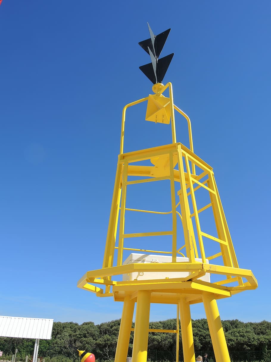 beacon, maritime, buoy, sky, yellow, clear sky, low angle view HD wallpaper