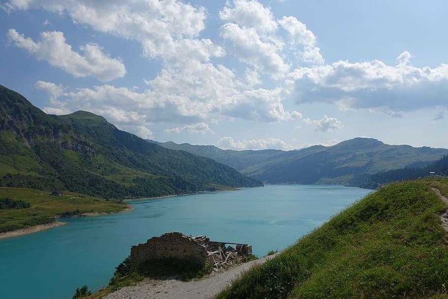 mountain, lake, alps, rustic, hautes alpes, roselend, beaufortain HD wallpaper