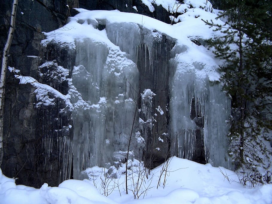 icefall, frozen waterfall, winter, cold, snow, nature, frost HD wallpaper