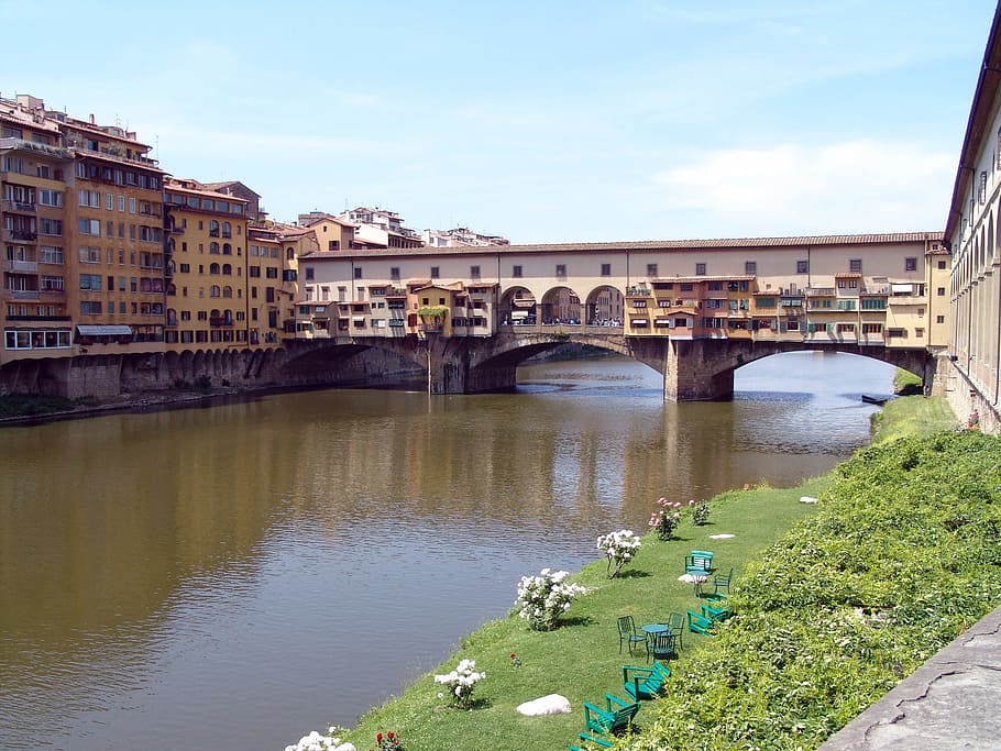 italy, bridge, ponte vecchio, channel, old town, built structure HD wallpaper