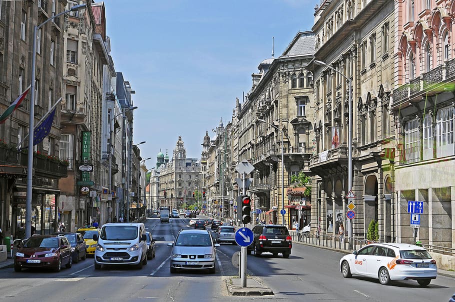 budapest, ringroad, typical, old buildings, balconies, bay window