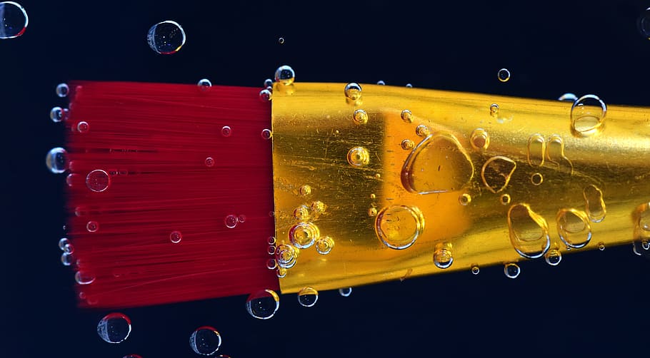 brush, close, red, water, watercolor, underwater, air bubbles HD wallpaper