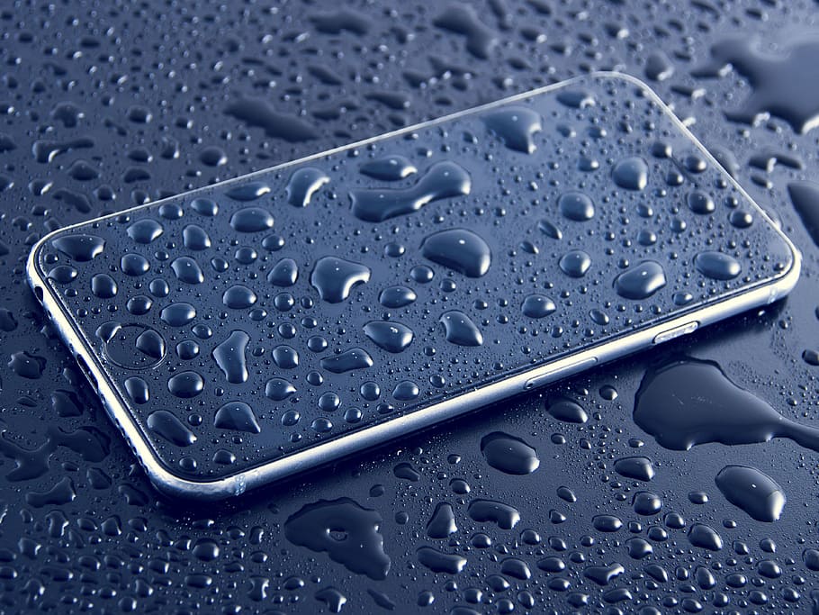 space gray iPhone with dew drop, cellphone, apple, black, dark, HD wallpaper