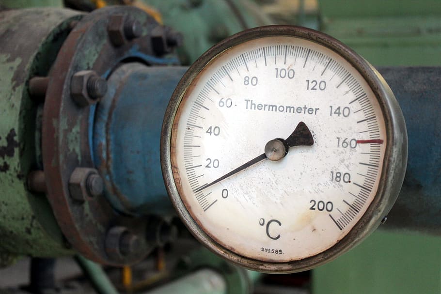 gauge, thermometer, temperature, factory, industry, patina, HD wallpaper