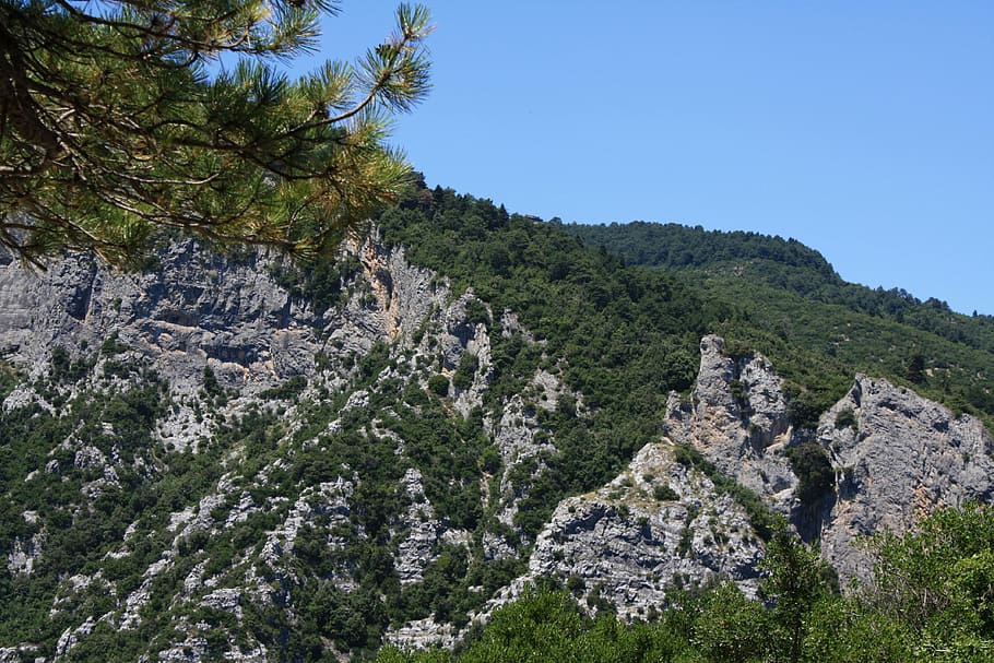 Olimp, Mountain Range, Top, mountains, forest, rocks, slope HD wallpaper