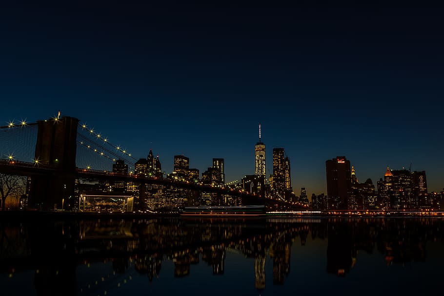 Brooklyn bridge, Brooklyn Bridge, New York, nighttime, skyline HD wallpaper
