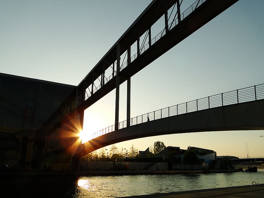berlin, sunset, architecture, sky, bridge, bridge - man made structure HD wallpaper