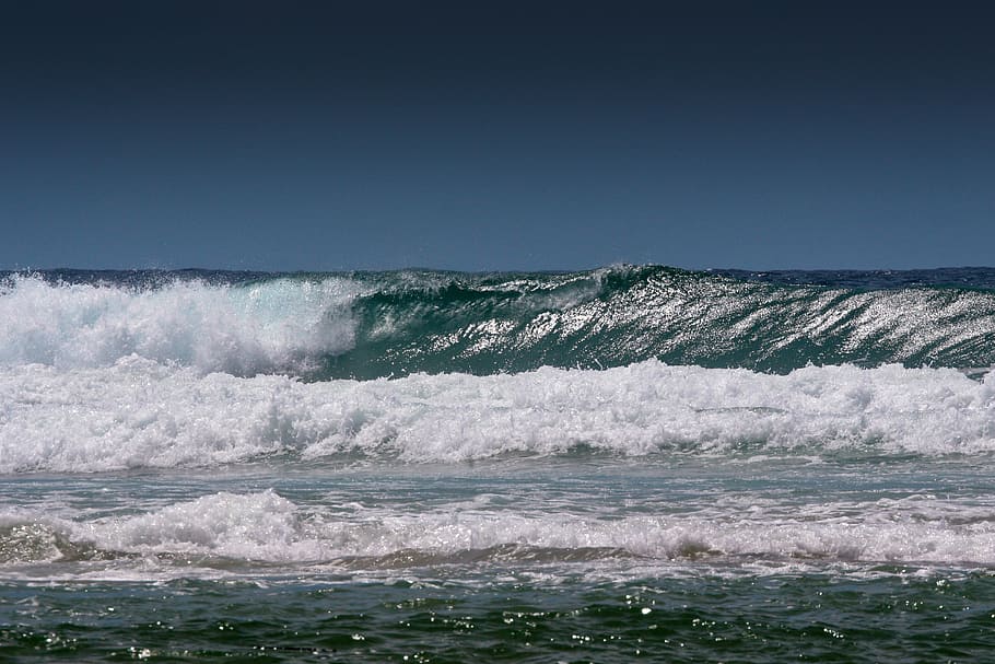 waves, tides, ocea, sea, water, grey, blue, gray, whit, approaching HD wallpaper
