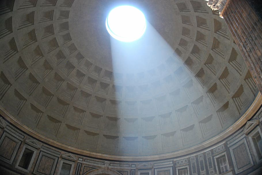 pantheon, dome, rome, history, no cracks in this cement, light, HD wallpaper