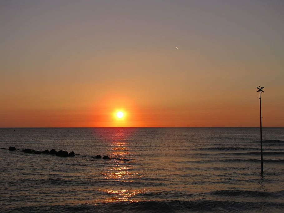 landscape, sea, sand, wave, rock, sunset, sunshine, coast, nature HD wallpaper