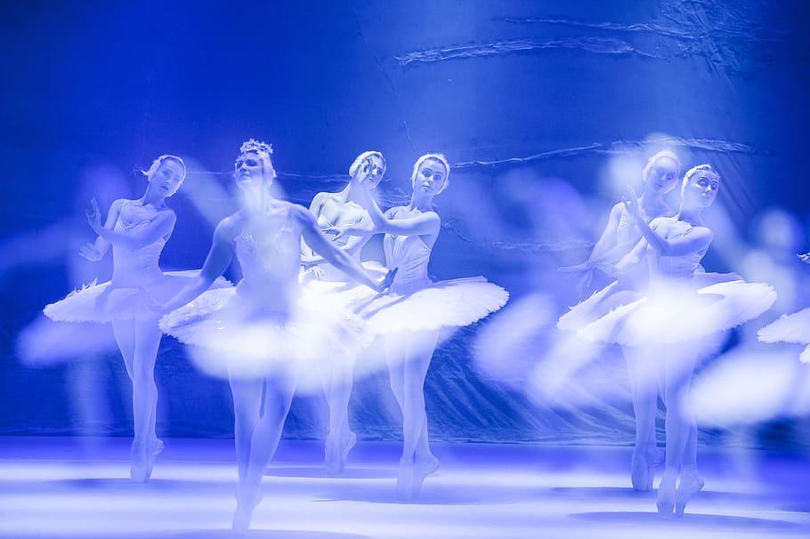 ballet, performance, dance, blue, motion, dancing, indoors HD wallpaper