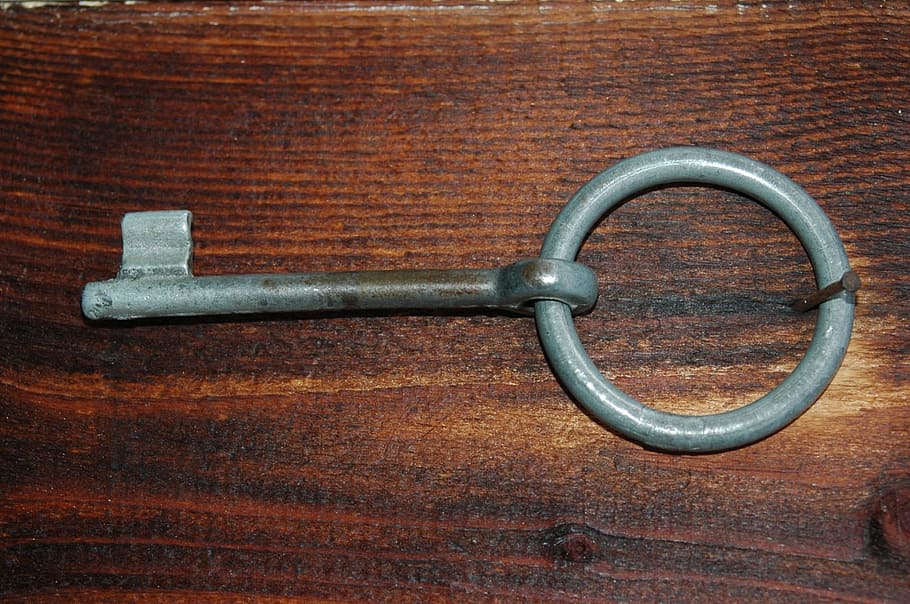 old, antique, key, wooden, table, keyring, metal, brown, silver, HD wallpaper