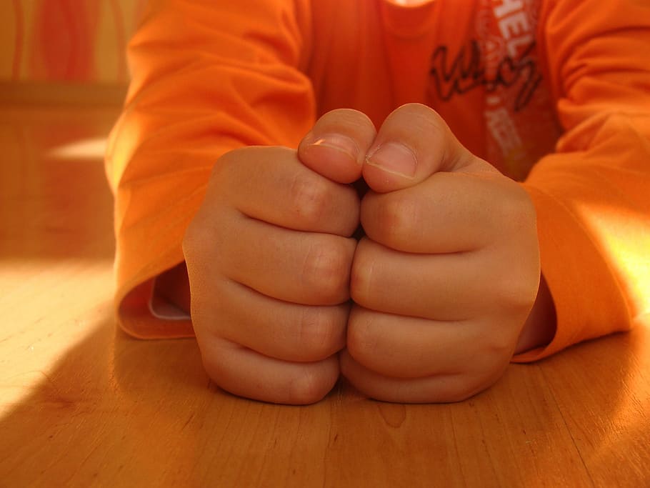 Hands, Child, Orange, Fingers, boy, young, fun, orange color HD wallpaper
