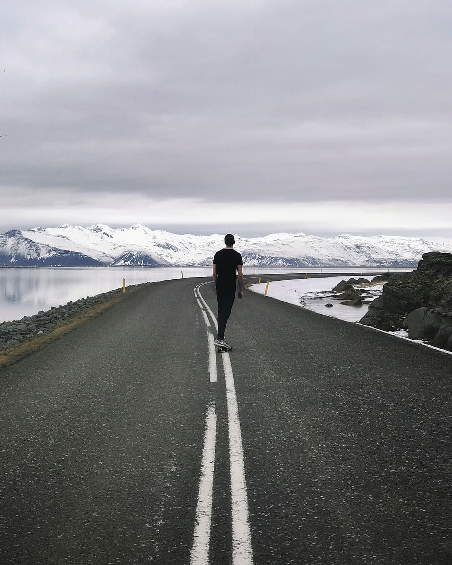 architectural photography of man on road, outdoor, tree, cloud HD wallpaper