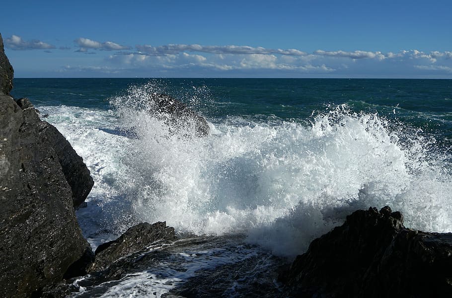 Sea, Surf, Rock, Coast, Water, Wave, spray, ocean surf, crusher, HD wallpaper