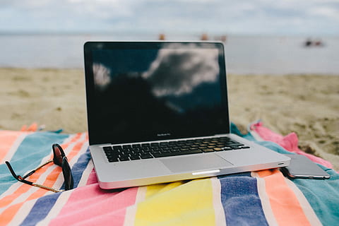 Together at the beach, sand, summer, tech, computer, macbook HD wallpaper