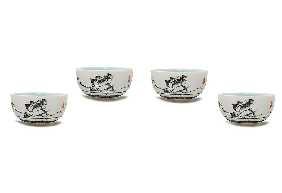 four white ceramic bowls illustration, Tee, Tea, Cup, Tijan HD wallpaper