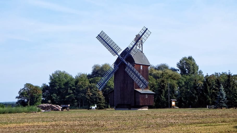 Windmill, Trees, Wing, windräder, brandenburg, wind power HD wallpaper