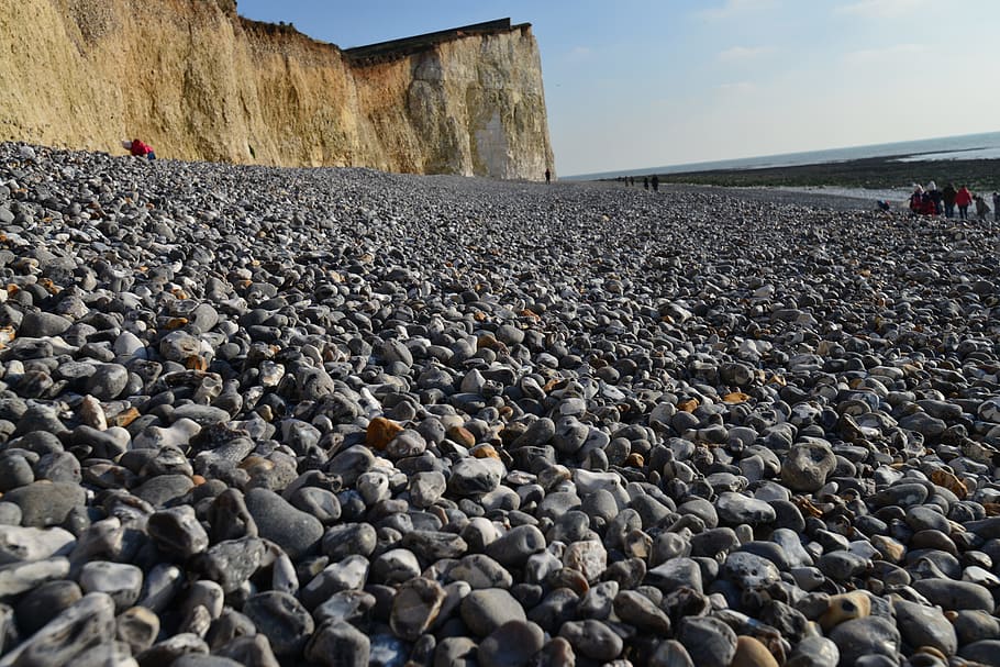 shingle, beach, sea, rocky beach, coastal, but, background, HD wallpaper