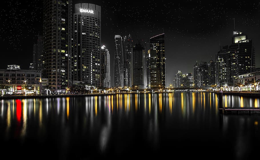 photo of City Buildings during night time, dubai, cityscape HD wallpaper