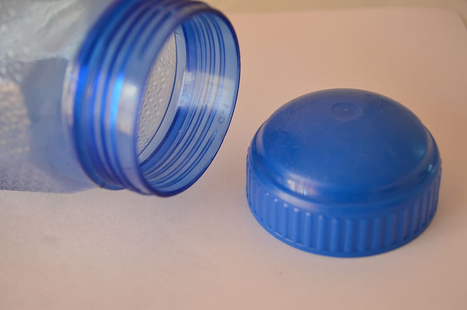 bottle, cap, plastic, blue, indoors, close-up, studio shot HD wallpaper