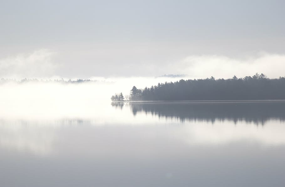 lake, nature, reflection, river, sky, trees, water, landscape HD wallpaper