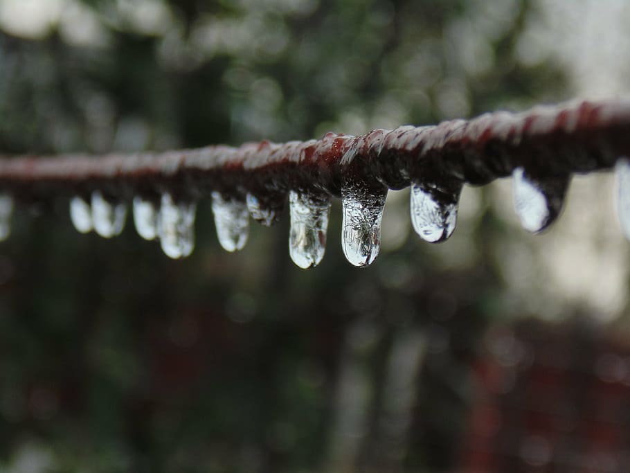 water droplets, ice, wire, focus on foreground, close-up, nature HD wallpaper