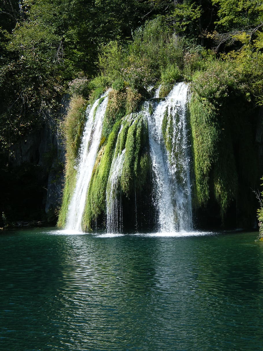 timelapse photography of falling waters, Waterfall, Lake, Clear HD wallpaper