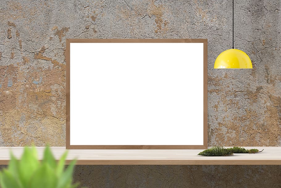 square white wooden board, mockup, wall, poster, frame, template