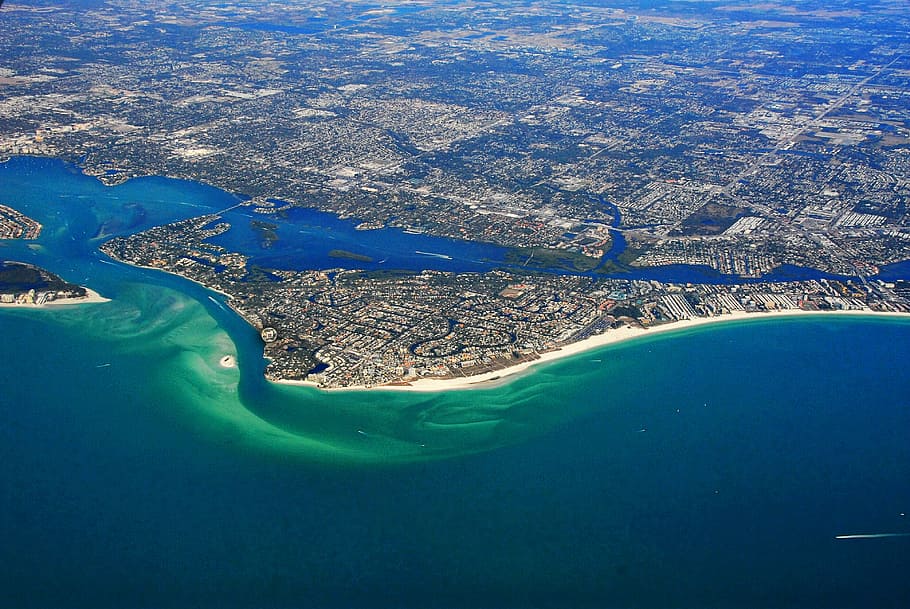aerial photography of body of water and islands, siesta, key, HD wallpaper