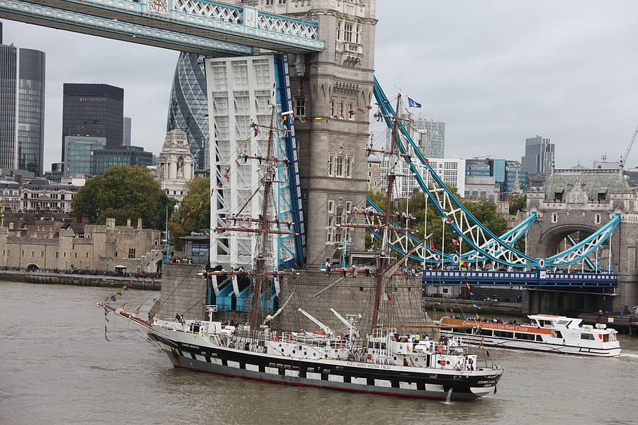 tall ship, tower bridge, river, thames, london, england, britain HD wallpaper