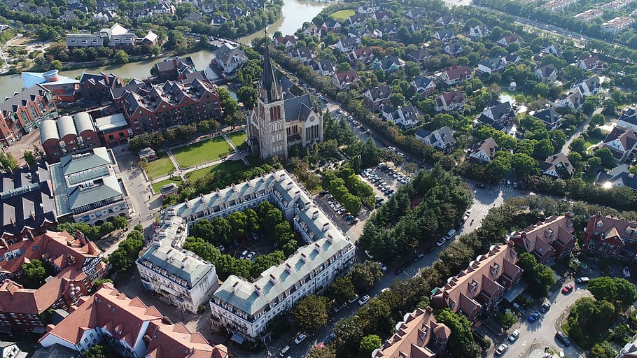 aerial, small town, architecture, building exterior, built structure HD wallpaper